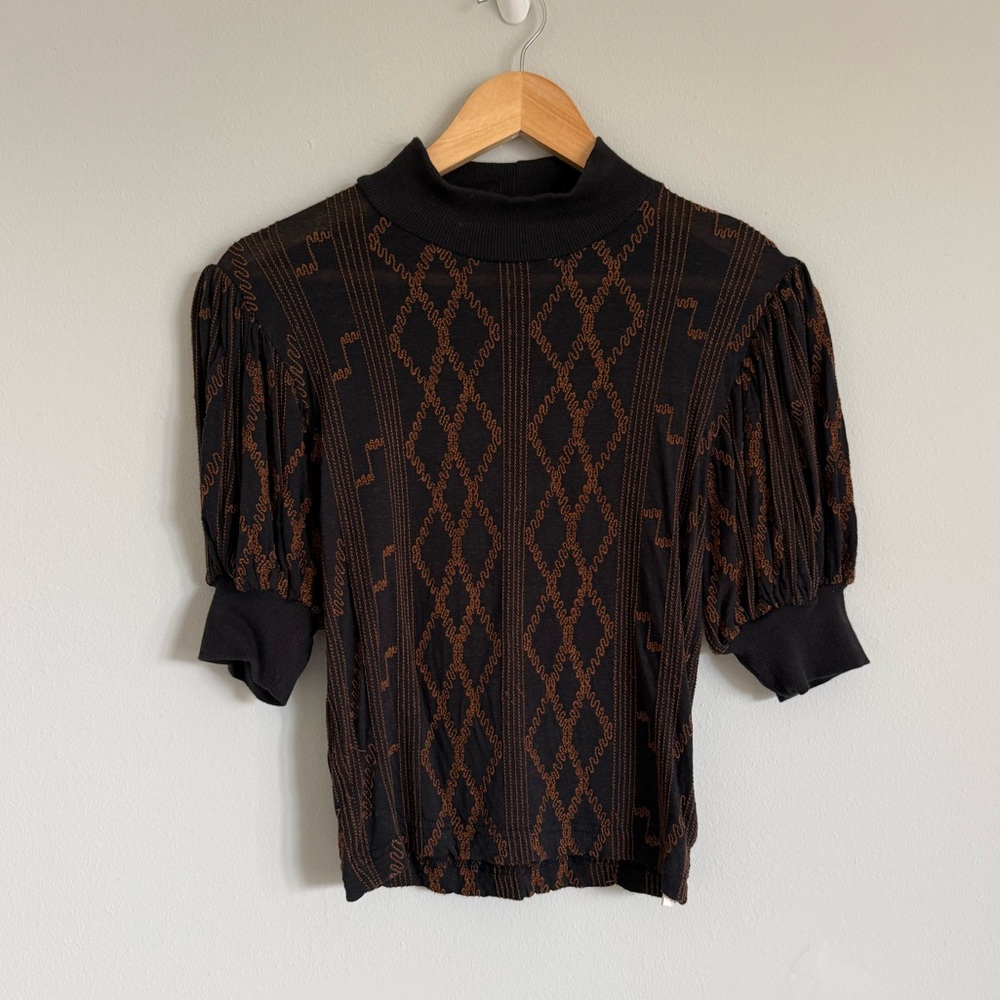 Free People Embroidered Puff Sleeve Top - Picture 2 of 7